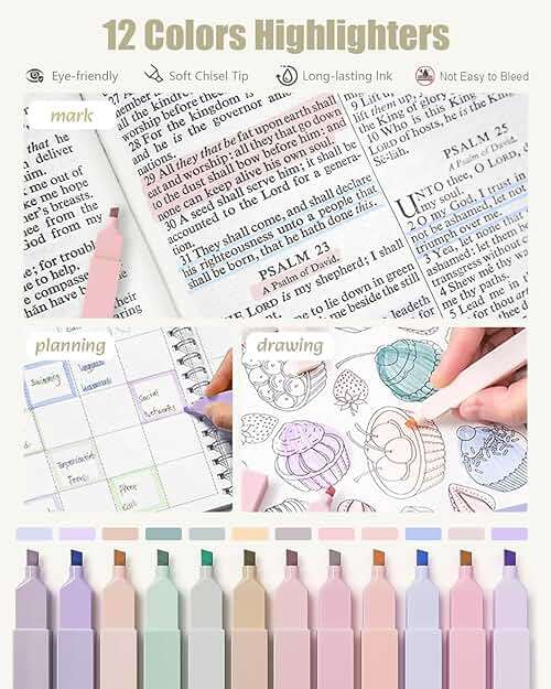 Four Candies 39 PCS Aesthetic Stationery Set with Organizer, College Supplies and Nursing Essentials, 12 Pastel Highlighters, 5 Black Gel Pens, 6 Mechanical Pencils, Pink - Image 4