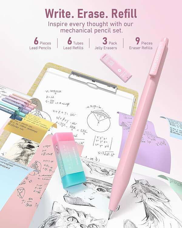 Four Candies 39 PCS Aesthetic Stationery Set with Organizer, College Supplies and Nursing Essentials, 12 Pastel Highlighters, 5 Black Gel Pens, 6 Mechanical Pencils, Pink - Image 5