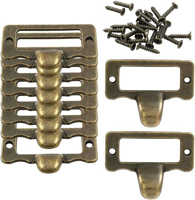 Bivethoi 10 Pcs Vintage Label Tag Holder Pull Handle Bronze File Cabinet Pulls Card Catalog Drawer Pulls for Office Furniture Cupboard Shelf Toolcase - Image 1