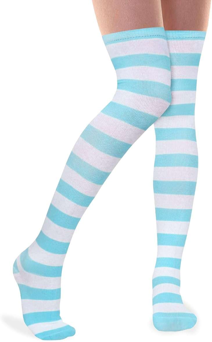 Violet Mist Striped Thigh High Socks Over The Knee High Socks for Women Extra Long Cotton Colorful Boot Novelty Stockings - Image 4