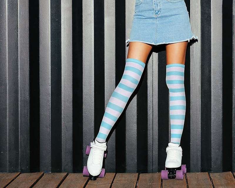 Violet Mist Striped Thigh High Socks Over The Knee High Socks for Women Extra Long Cotton Colorful Boot Novelty Stockings - Image 6