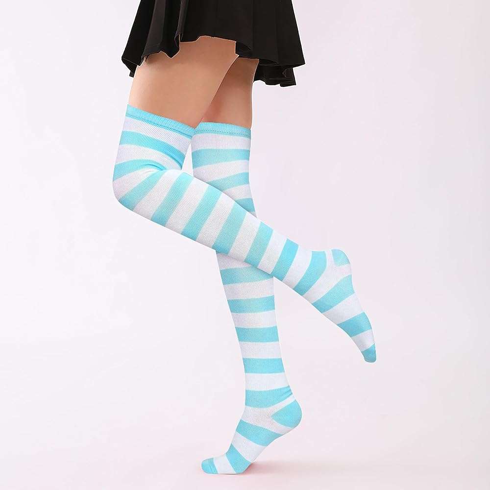 Violet Mist Striped Thigh High Socks Over The Knee High Socks for Women Extra Long Cotton Colorful Boot Novelty Stockings - Image 8