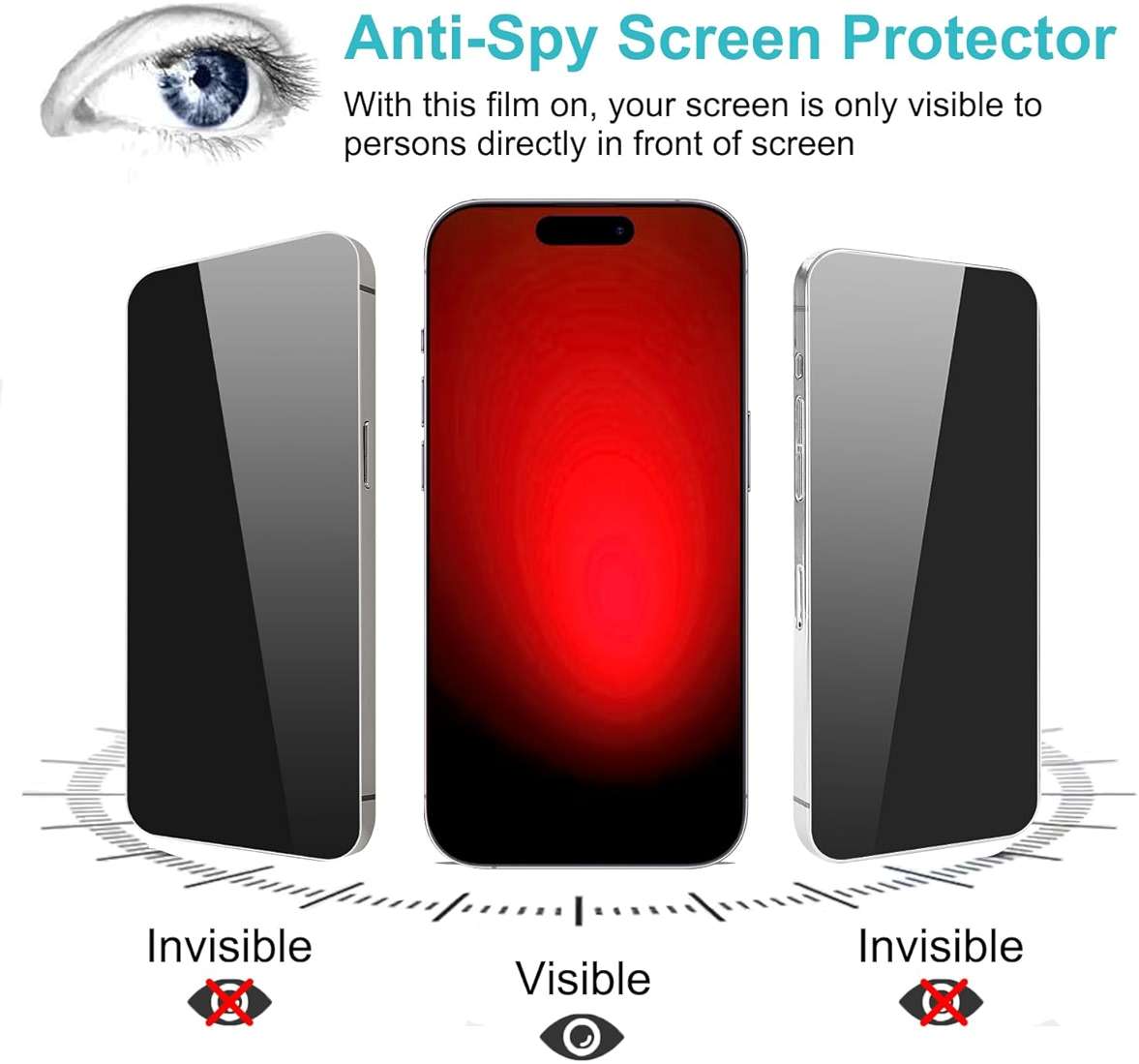 PEHAEL 2+2 Pack for iPhone 15 Pro Max Privacy Screen Protector with Camera Lens Protector Full Coverage Anti-Spy Tempered Glass Film 9H Hardness Easy Installation Bubble Free [6.7 inch] - Image 4