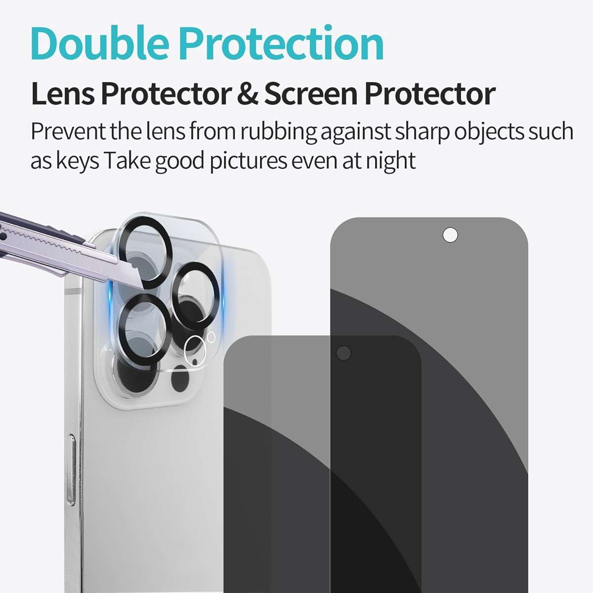PEHAEL 2+2 Pack for iPhone 15 Pro Max Privacy Screen Protector with Camera Lens Protector Full Coverage Anti-Spy Tempered Glass Film 9H Hardness Easy Installation Bubble Free [6.7 inch] - Image 6