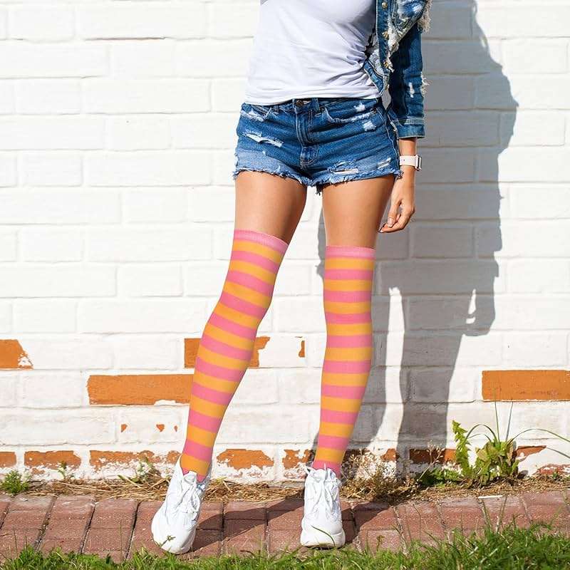 Violet Mist Striped Thigh High Socks Over The Knee High Socks for Women Extra Long Cotton Colorful Boot Novelty Stockings - Image 6