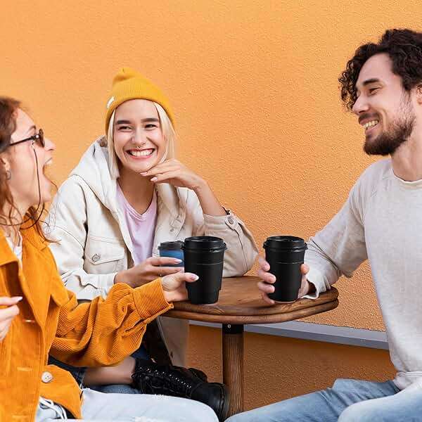 SIUQ 100 Pack 12 oz Disposable Coffee Cups with Lids and Sleeves, Paper Coffee Cups 12 oz, Double Color Blue & Black, To Go Paper Cups for Hot/Cold Drinks, Parties, Travel - Image 6