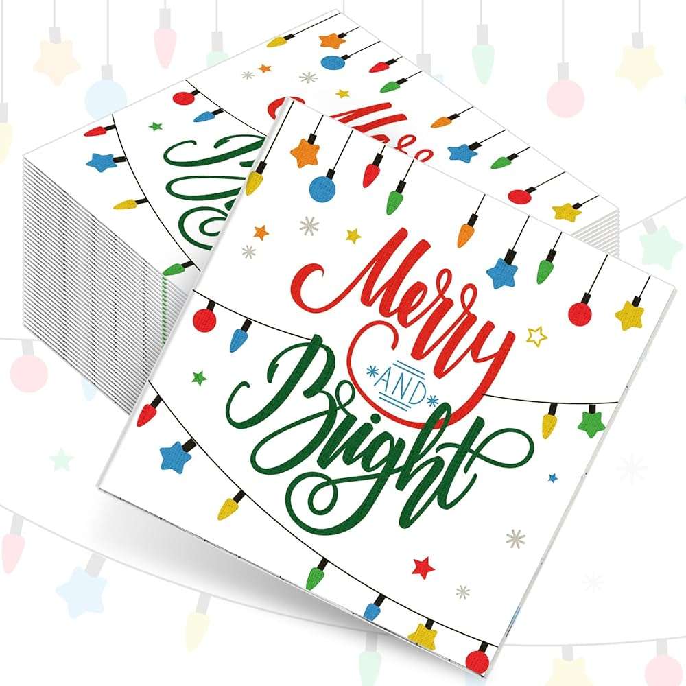 Sherr 200 Packs Christmas Napkins Light Christmas Paper Guest Towels 2 Ply Disposable Bathroom Napkins Decorative Paper Hand Towels for Xmas Winter Holiday Party Supplies (5 x 5 Inch) - Image 1