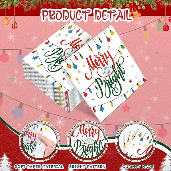 Sherr 200 Packs Christmas Napkins Light Christmas Paper Guest Towels 2 Ply Disposable Bathroom Napkins Decorative Paper Hand Towels for Xmas Winter Holiday Party Supplies (5 x 5 Inch) - Image 3