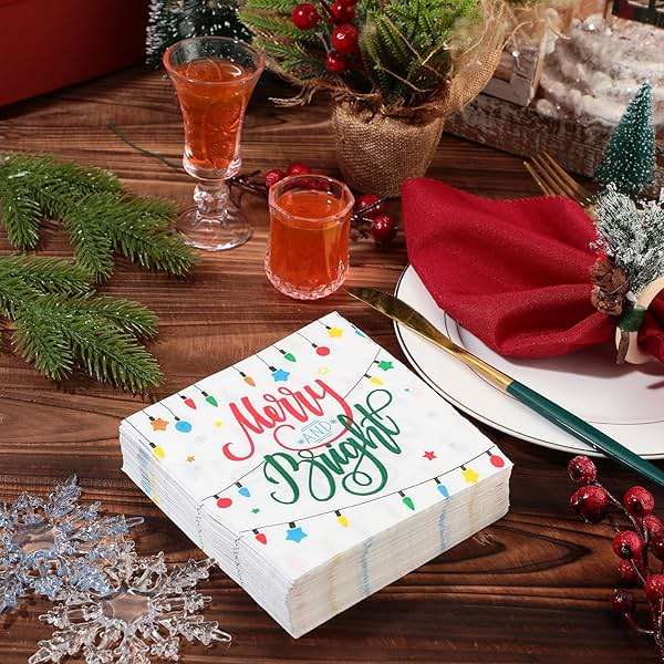 Sherr 200 Packs Christmas Napkins Light Christmas Paper Guest Towels 2 Ply Disposable Bathroom Napkins Decorative Paper Hand Towels for Xmas Winter Holiday Party Supplies (5 x 5 Inch) - Image 4
