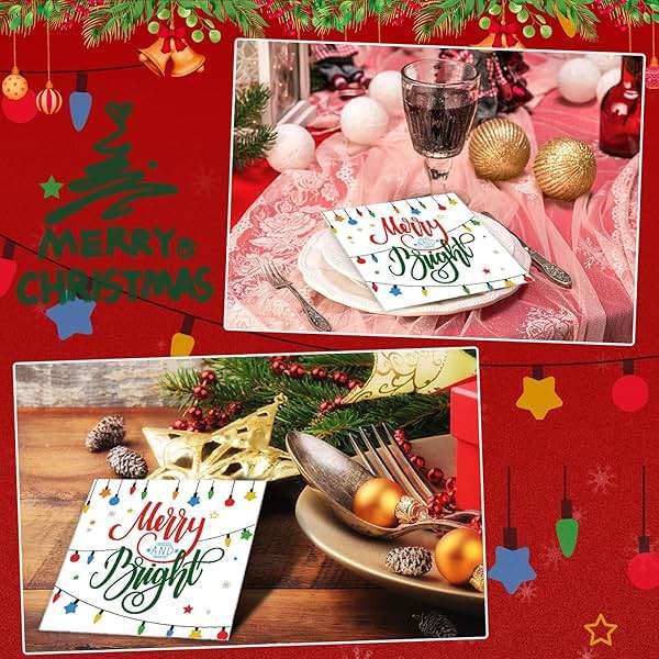 Sherr 200 Packs Christmas Napkins Light Christmas Paper Guest Towels 2 Ply Disposable Bathroom Napkins Decorative Paper Hand Towels for Xmas Winter Holiday Party Supplies (5 x 5 Inch) - Image 5
