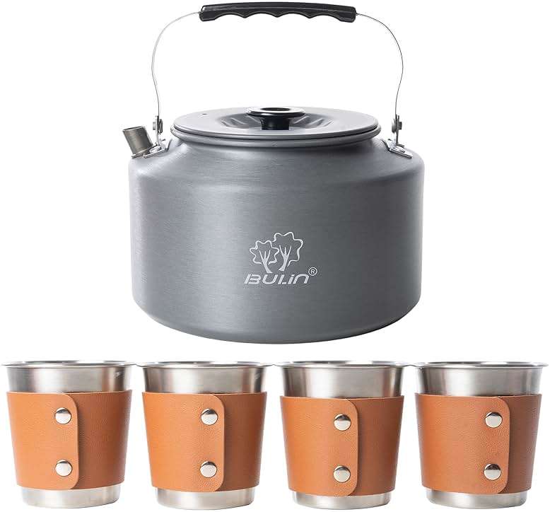 Bulin Camping Kettle, 2.2L Large Portable Stovetop Tea Kettle Fast Heating Boiling Hot Water for Open Fire Lightweight Coffee Pot with 4 Camping Cups & Anti-scald Sleeves for Outdoor Hiking Picnic - Image 1