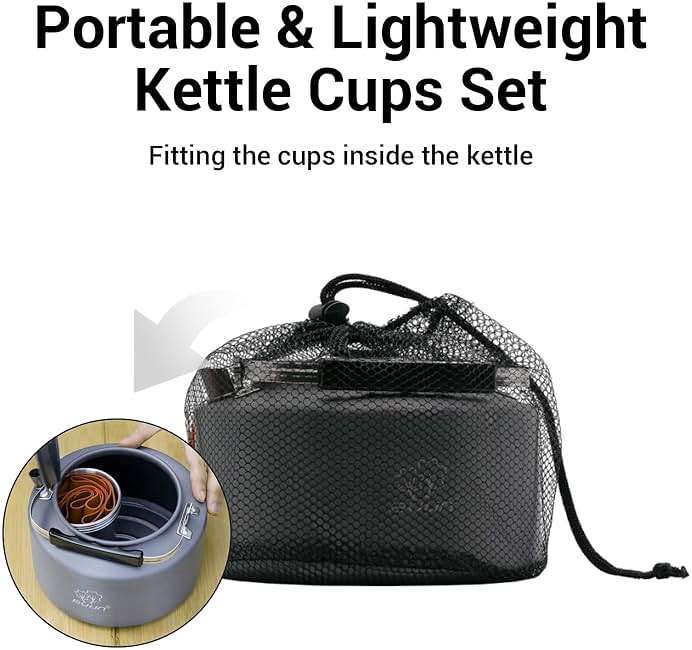 Bulin Camping Kettle, 2.2L Large Portable Stovetop Tea Kettle Fast Heating Boiling Hot Water for Open Fire Lightweight Coffee Pot with 4 Camping Cups & Anti-scald Sleeves for Outdoor Hiking Picnic - Image 4