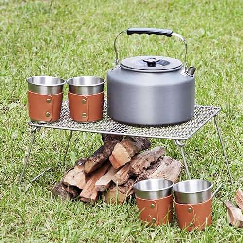 Bulin Camping Kettle, 2.2L Large Portable Stovetop Tea Kettle Fast Heating Boiling Hot Water for Open Fire Lightweight Coffee Pot with 4 Camping Cups & Anti-scald Sleeves for Outdoor Hiking Picnic - Image 7