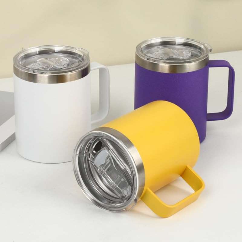 Gteller 12oz Coffee Mug With Handle, Double Wall Stainless Steel Insulated Lowball Tumbler Keeping Hot and Cold (Yellow) - Image 2