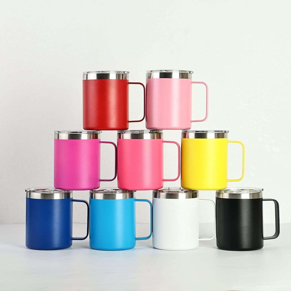 Gteller 12oz Coffee Mug With Handle, Double Wall Stainless Steel Insulated Lowball Tumbler Keeping Hot and Cold (Yellow) - Image 4