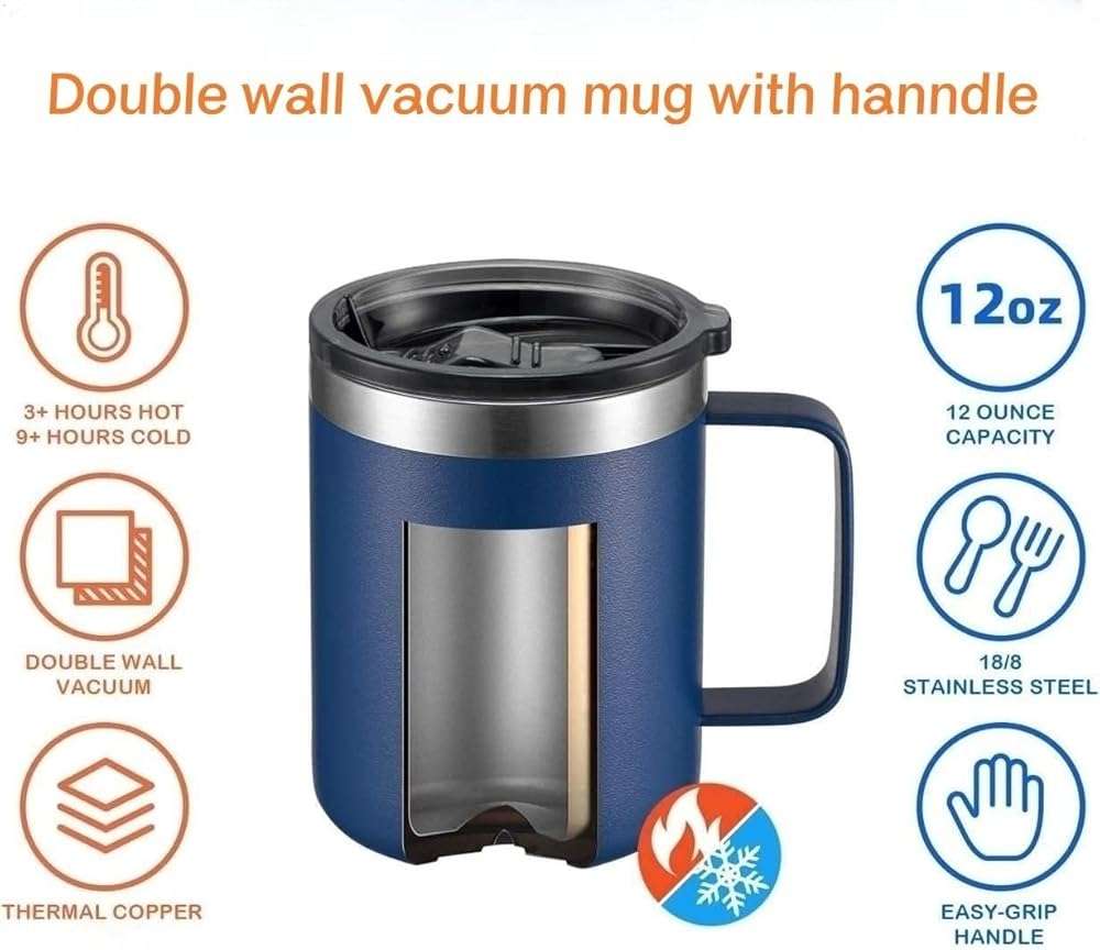 Gteller 12oz Coffee Mug With Handle, Double Wall Stainless Steel Insulated Lowball Tumbler Keeping Hot and Cold (Yellow) - Image 5