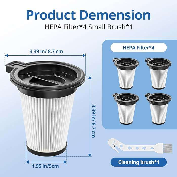 4 Pack Replacement Filters Compatiable with Wyze Cordless Vacuum Cleaner, Removable and Washable HEPA Filter Accessories Part Set with 1 Cleaning Brush for Wyze Handheld Cordless Vacuum Cleaner - Image 2
