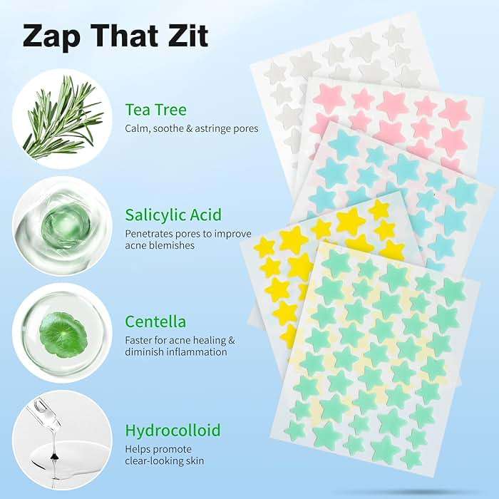 QUSTERE Pimple Patches for Face, Hydrocolloid Acne Patches, Cute Star Zit Covers, Colorful Spot Stickers with Tea Tree, Salicylic Acid & Cica Oil| 3 Sizes (10mm, 12mm & 14mm) |200 Count - Image 3