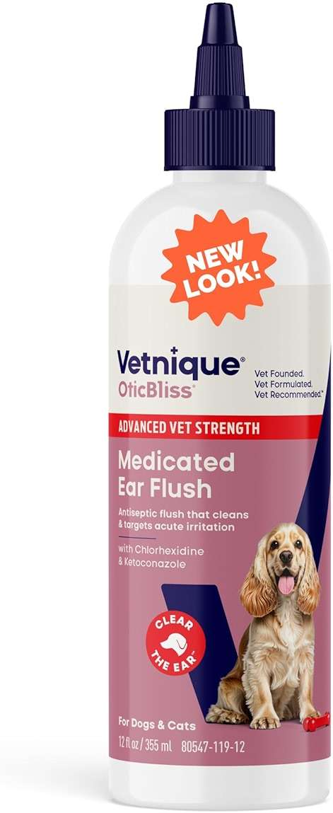 Vetnique Oticbliss Dog Ear Infection Treatment Flush & Ear Cleaner for Dogs & Cats, Antiseptic Antifungal with 0.2% Chlorhexidine and 0.2% Ketoconazole, Medicated Wash for Yeasty Smell, Floppy Ears - Image 1