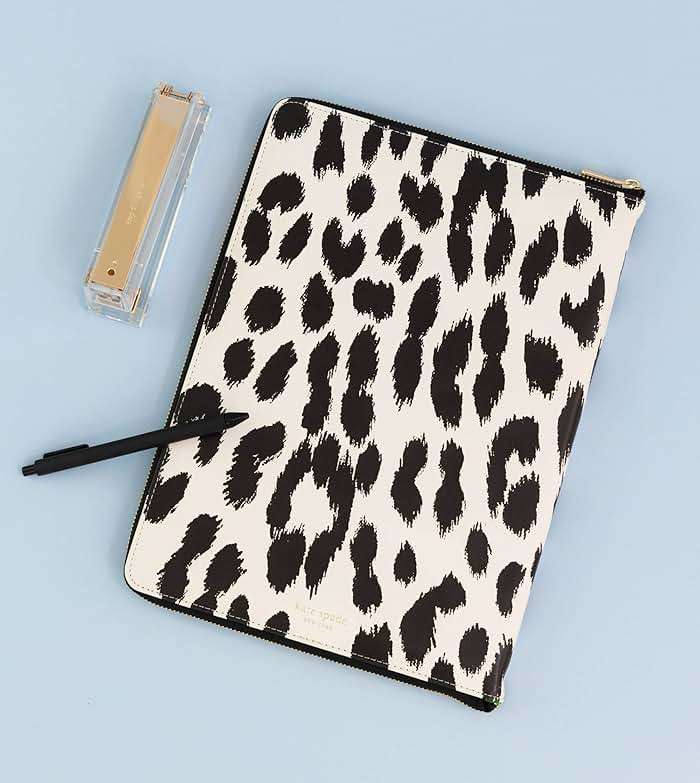 Kate Spade New York Vegan Leather Padfolio, Zipper Portfolio with 8.5" x 11" Writing Pad, Document Organizer for Business, Modern Leopard - Image 5