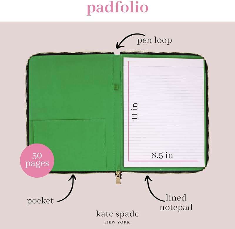 Kate Spade New York Vegan Leather Padfolio, Zipper Portfolio with 8.5" x 11" Writing Pad, Document Organizer for Business, Modern Leopard - Image 6