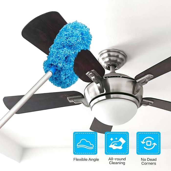 Ceiling Fan Cleaner Duster Reusable Microfiber Ceiling Fan Blade Cleaner Removable Duster with Extension Pole Adjusts 13 to 49.7 Inch for Cleaning Walls Bookshelves Furniture Door Window Top (Blue) - Image 3