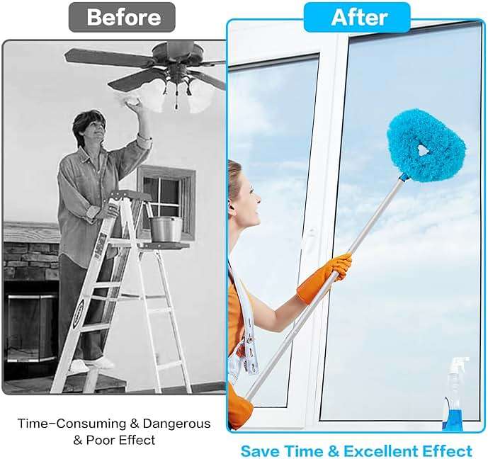 Ceiling Fan Cleaner Duster Reusable Microfiber Ceiling Fan Blade Cleaner Removable Duster with Extension Pole Adjusts 13 to 49.7 Inch for Cleaning Walls Bookshelves Furniture Door Window Top (Blue) - Image 5