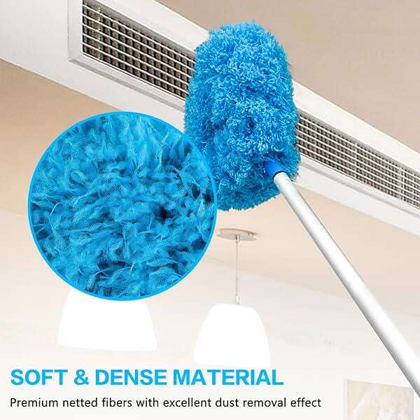 Ceiling Fan Cleaner Duster Reusable Microfiber Ceiling Fan Blade Cleaner Removable Duster with Extension Pole Adjusts 13 to 49.7 Inch for Cleaning Walls Bookshelves Furniture Door Window Top (Blue) - Image 6