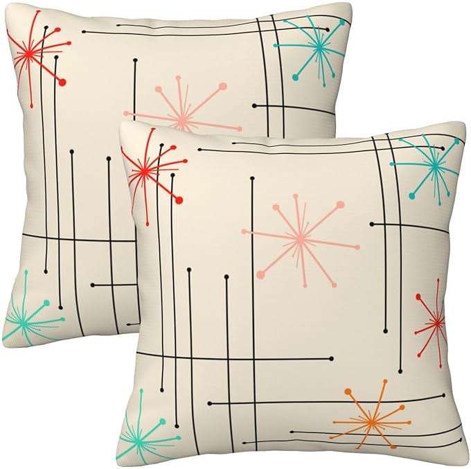 famliihw Retro Mid Century Throw Pillow Covers Soft Square Cushion Pillowcase Set of 2 for Sofa Couch Home Decor 18 X 18 in - Image 1