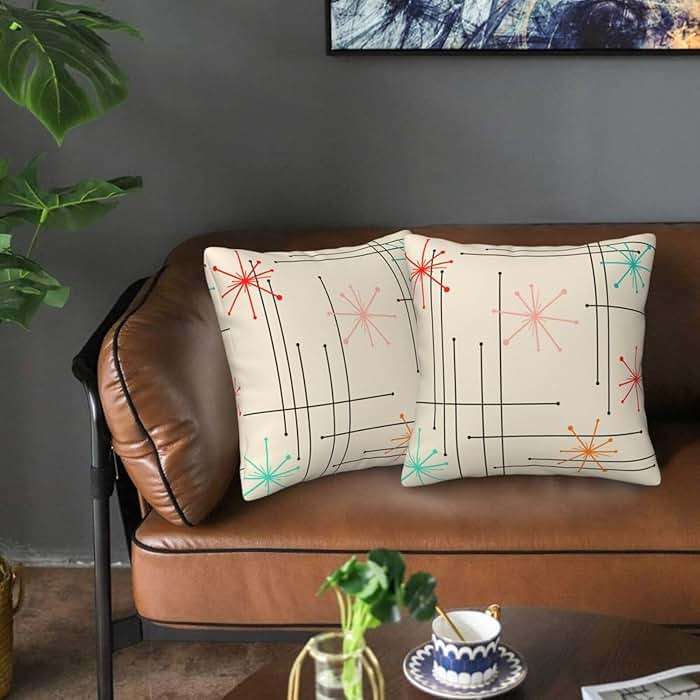famliihw Retro Mid Century Throw Pillow Covers Soft Square Cushion Pillowcase Set of 2 for Sofa Couch Home Decor 18 X 18 in - Image 2