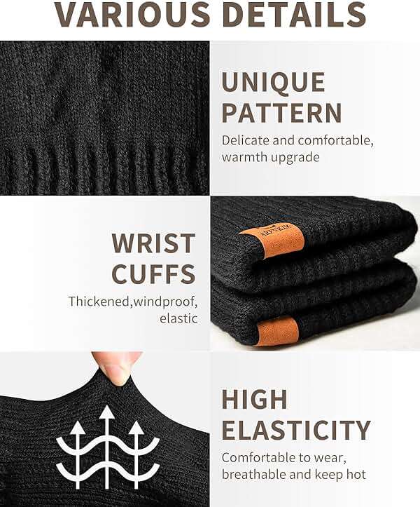 ARFNKIM Thermal Winter Gloves-Fleece Lining Touch Screen Knit Stretchy Warm Gloves for Running Cycling Riding- Men Women - Image 3