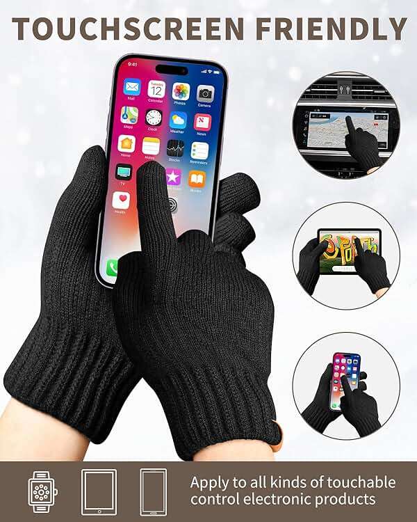 ARFNKIM Thermal Winter Gloves-Fleece Lining Touch Screen Knit Stretchy Warm Gloves for Running Cycling Riding- Men Women - Image 4