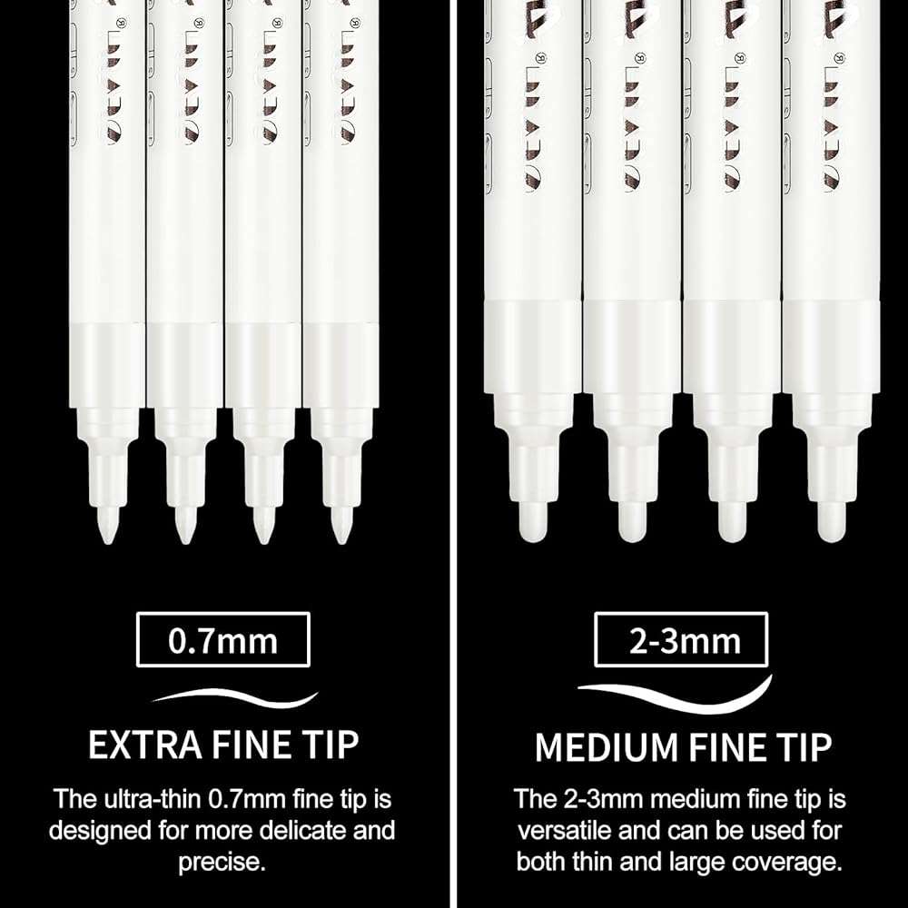 SFAIH Acrylic White Paint Pens - 8 Pack 2-3MM Medium Tip & 0.7MM Extra Fine Paint Marker for Rock Painting, Wood, Metal, Fabric, Plastic, Canvas, Glass, Ceramic, Diy Crafts, White Out Pen - Image 3