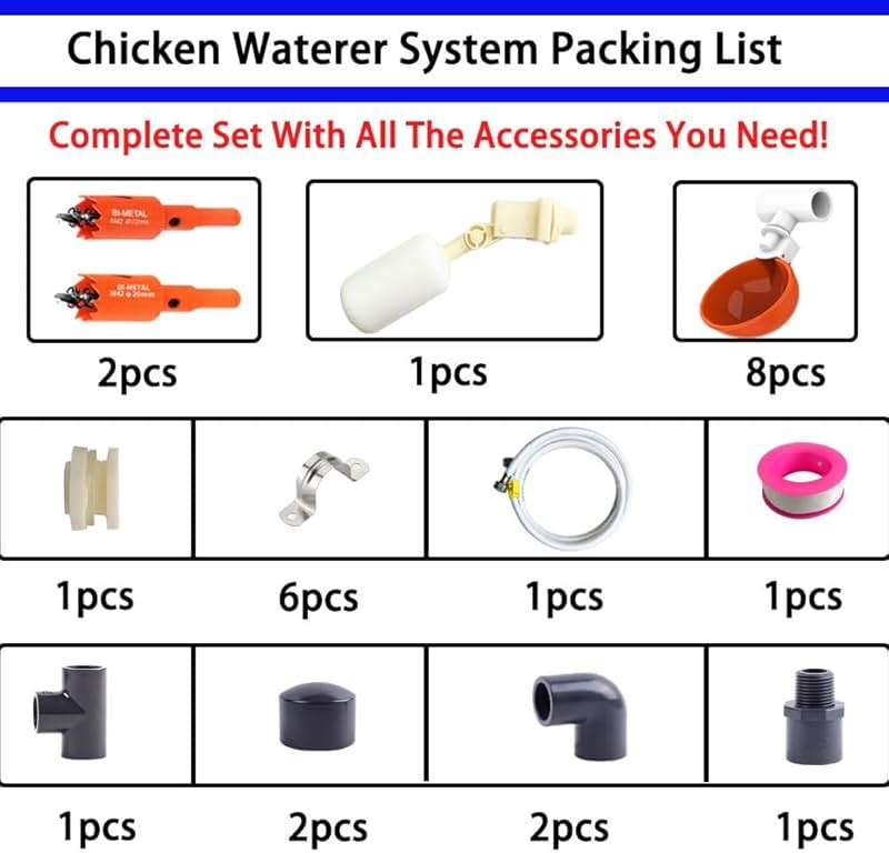 Complete Set Pipeline Automatic Chicken Watering System, 1/2" PVC Tee Fittings & PVC Pipe & Garden Hose, Chicken Water Cups, Poultry Waterer, Automatic Chicken Waterer, Chicken Nipple Waterer - Image 3