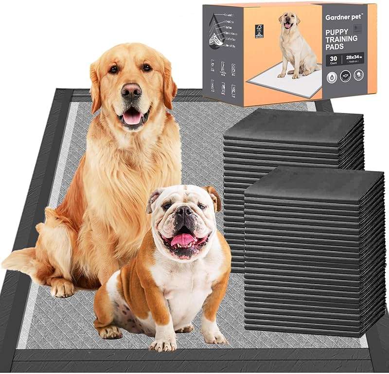 Charcoal Puppy Pads 28x34 Inches Extra Large Dog Pee Pads Odor-Control & Leak-Proof Disposable Pet Training Black New Edge-Wrapping Thicken Potty Pad for Dogs, Cats, Rabbits (30 Pieces) - Image 1