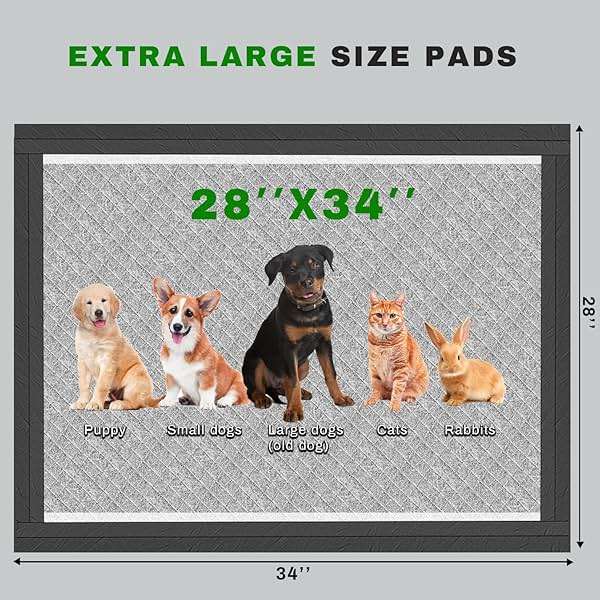 Charcoal Puppy Pads 28x34 Inches Extra Large Dog Pee Pads Odor-Control & Leak-Proof Disposable Pet Training Black New Edge-Wrapping Thicken Potty Pad for Dogs, Cats, Rabbits (30 Pieces) - Image 2