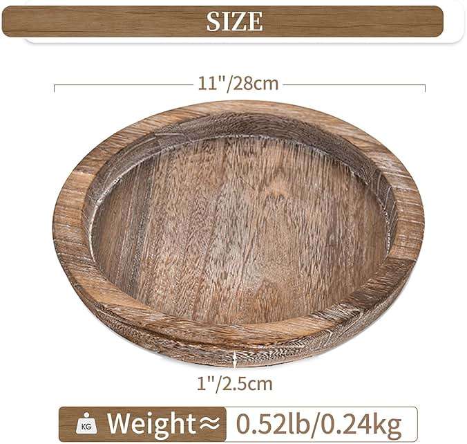 Hanobe Candle Plate Holder Tray: Round Wood Decorative Candle Plate - Rustic Farmhouse CoffeeTable Decor - Tealight Pillar Trays for Home Decor (Distressed) - Image 3