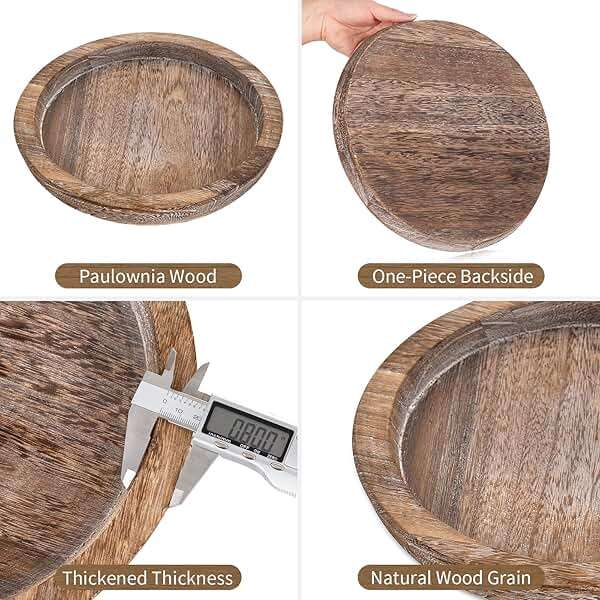 Hanobe Candle Plate Holder Tray: Round Wood Decorative Candle Plate - Rustic Farmhouse CoffeeTable Decor - Tealight Pillar Trays for Home Decor (Distressed) - Image 7