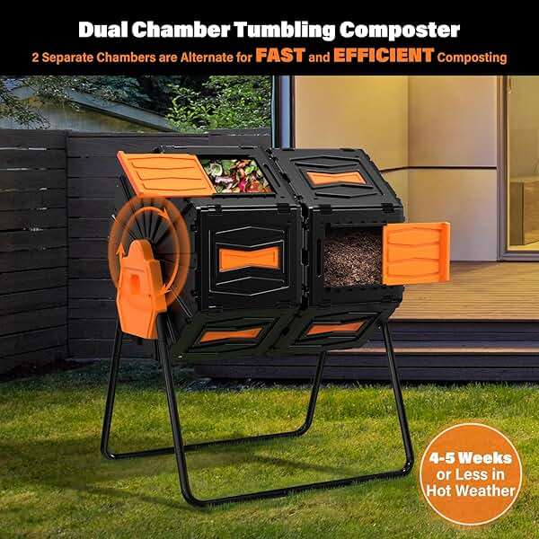 Compost Tumbler, Easy Assemble & Efficient Outdoor Compost Bin, 45 Gallon/170 Liter Large Dual Chamber Rotating Composter for Garden, Kitchen, and Yard Waste, Orange Door - Image 3