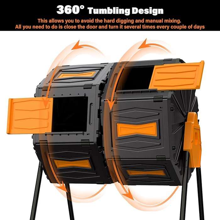 Compost Tumbler, Easy Assemble & Efficient Outdoor Compost Bin, 45 Gallon/170 Liter Large Dual Chamber Rotating Composter for Garden, Kitchen, and Yard Waste, Orange Door - Image 6
