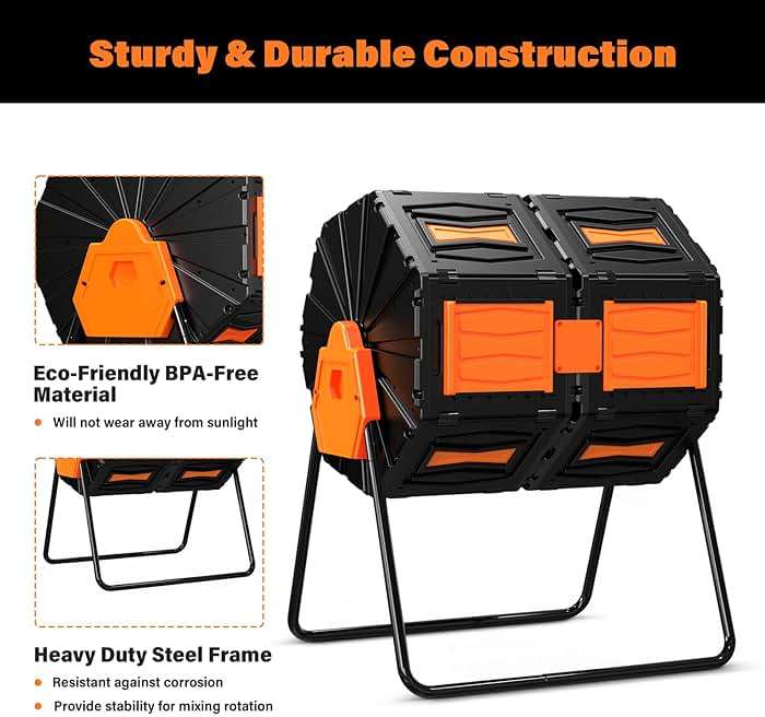 Compost Tumbler, Easy Assemble & Efficient Outdoor Compost Bin, 45 Gallon/170 Liter Large Dual Chamber Rotating Composter for Garden, Kitchen, and Yard Waste, Orange Door - Image 8