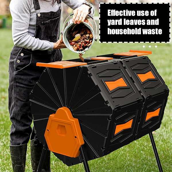 Compost Tumbler, Easy Assemble & Efficient Outdoor Compost Bin, 45 Gallon/170 Liter Large Dual Chamber Rotating Composter for Garden, Kitchen, and Yard Waste, Orange Door - Image 9