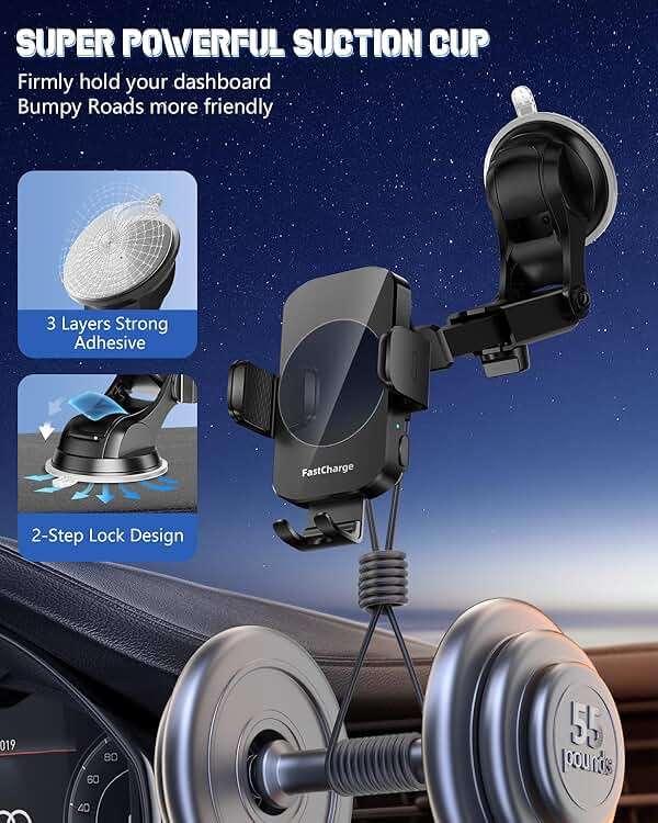 BothLin 3-in-1 Wireless Car Charger Mount, 15W Fast Charging Auto-Clamping Phone Holder for iPhone 17 16 15 14, Samsung Galaxy S24 S23, Dashboard, Vent & Windshield Car Mount(Black) - Image 7