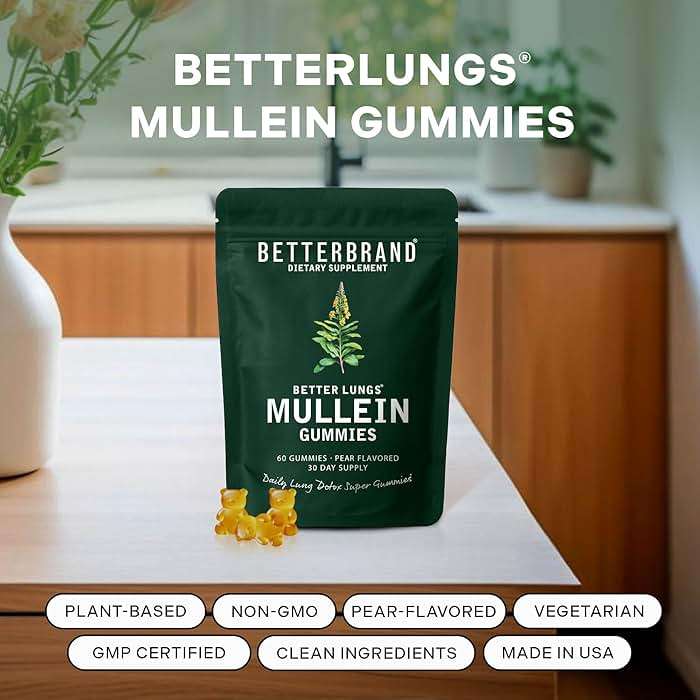 Betterbrand Mullein Chewable Gummies for Lung Cleanse and Detox, Respiratory Health Supplement, 2000mg Mullein Extract per Serving, 50:1 Extract - 30 Day Supply - Pear Flavored - Image 2