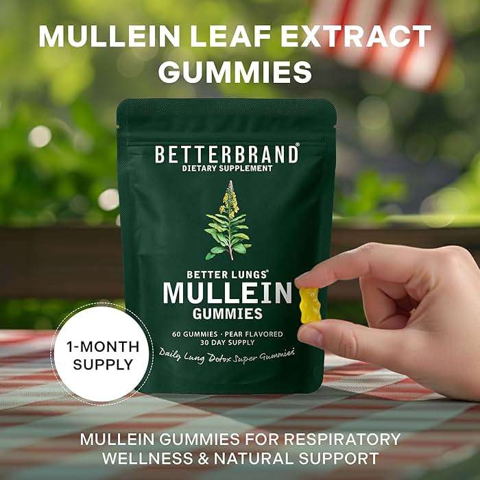 Betterbrand Mullein Chewable Gummies for Lung Cleanse and Detox, Respiratory Health Supplement, 2000mg Mullein Extract per Serving, 50:1 Extract - 30 Day Supply - Pear Flavored - Image 3