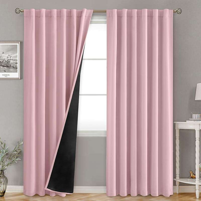 BGment Full Blackout Curtains with Thermal Insulation Liner Curtains 95 Inches Long, Rod Pocket and Back Tab Double Layer Room Darkening Window Curtain for Bedroom(52 x 95 Inch, 2 Panels, Pink) - Image 1