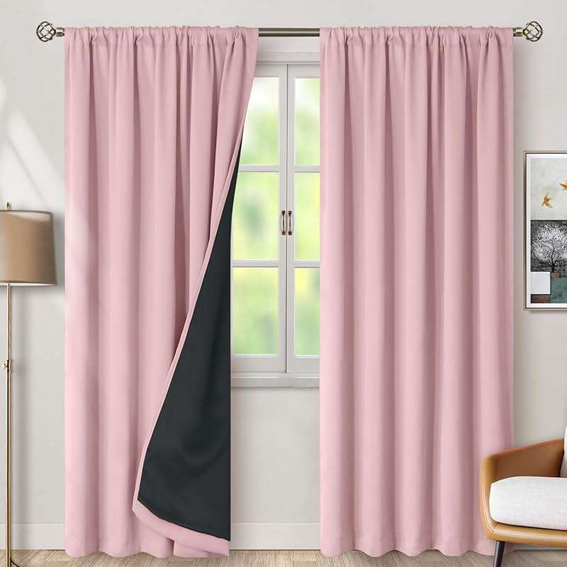 BGment Full Blackout Curtains with Thermal Insulation Liner Curtains 95 Inches Long, Rod Pocket and Back Tab Double Layer Room Darkening Window Curtain for Bedroom(52 x 95 Inch, 2 Panels, Pink) - Image 3