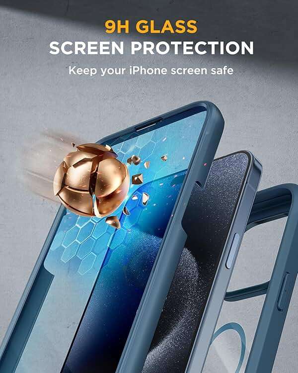 Miracase Magnetic for iPhone 15 Pro Max Case 6.7'' [Compatible with Magsafe] Full-Body Drop Proof Phone Case for iPhone 15 Pro Max with Built-in 9H Tempered Glass Screen Protector,Blue - Image 4