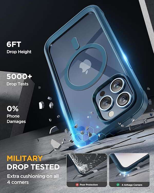 Miracase Magnetic for iPhone 15 Pro Max Case 6.7'' [Compatible with Magsafe] Full-Body Drop Proof Phone Case for iPhone 15 Pro Max with Built-in 9H Tempered Glass Screen Protector,Blue - Image 5