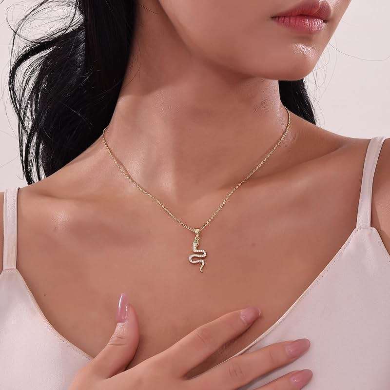 S.L JEWELERY Snake Necklace Dainty Pendant With Cubic Zirconia, Layered Choker, Punk Animal Jewelry, Cool Wedding High Jewelry Party for Women Teen Friends - Image 3